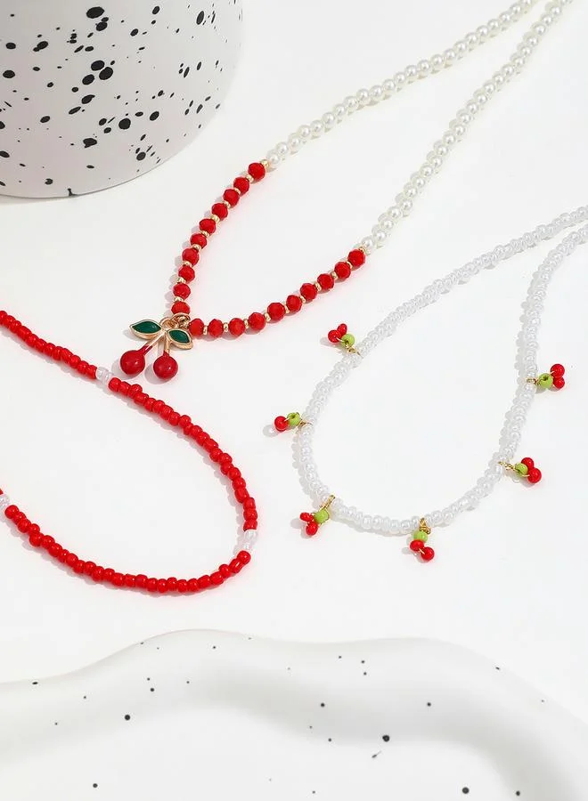 Take Two Take Two Set of 3 - Beaded Necklace with Cherry Decor