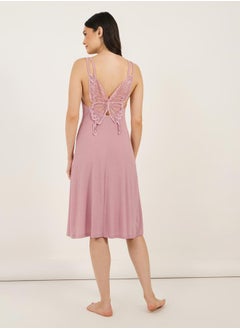 Styli Lace Butterfly Back Detail Ribbed Slip Dress  - Image 4