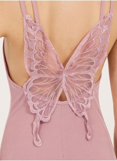Styli Lace Butterfly Back Detail Ribbed Slip Dress  - Image 5