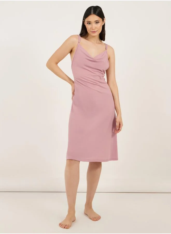 ستايلي Styli Lace Butterfly Back Detail Ribbed Slip Dress