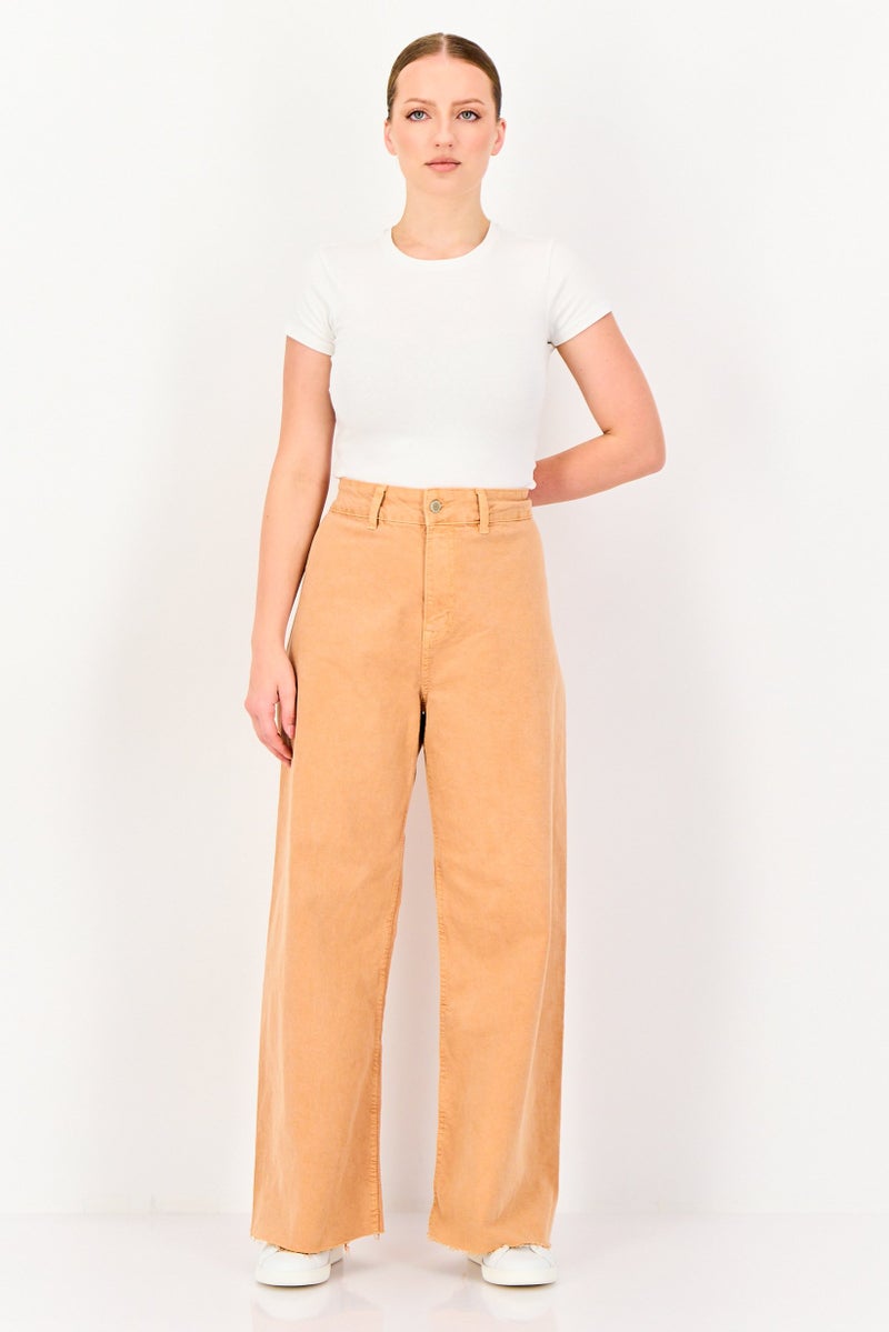 promod Women Regular Fit Washed Stretchable Wide Leg Jeans, Coral - Image 2