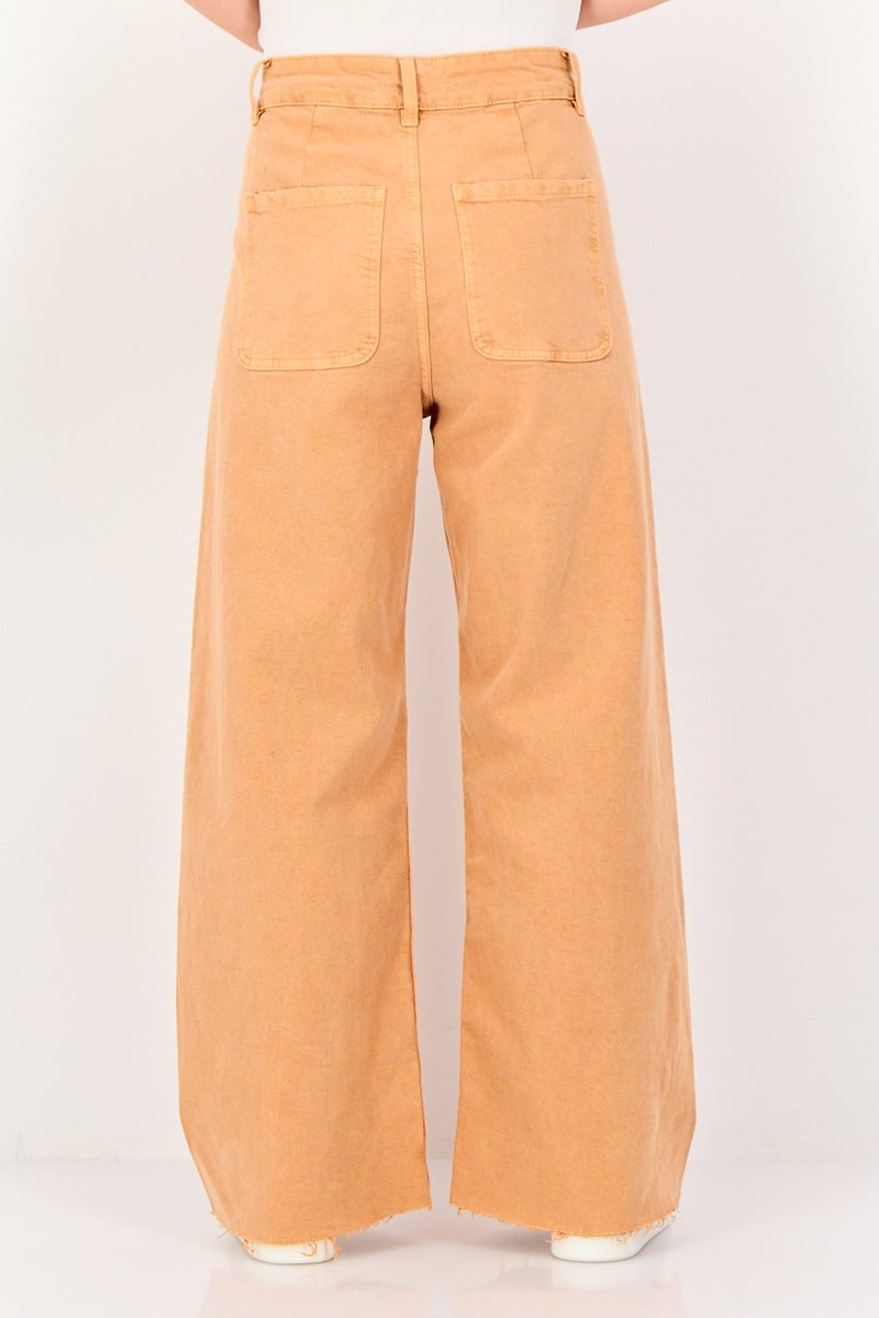 promod Women Regular Fit Washed Stretchable Wide Leg Jeans, Coral - Image 4