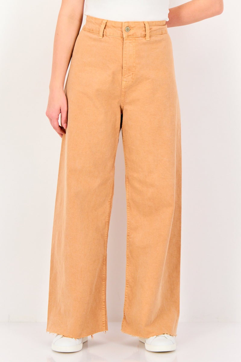 promod Women Regular Fit Washed Stretchable Wide Leg Jeans, Coral - Image 1