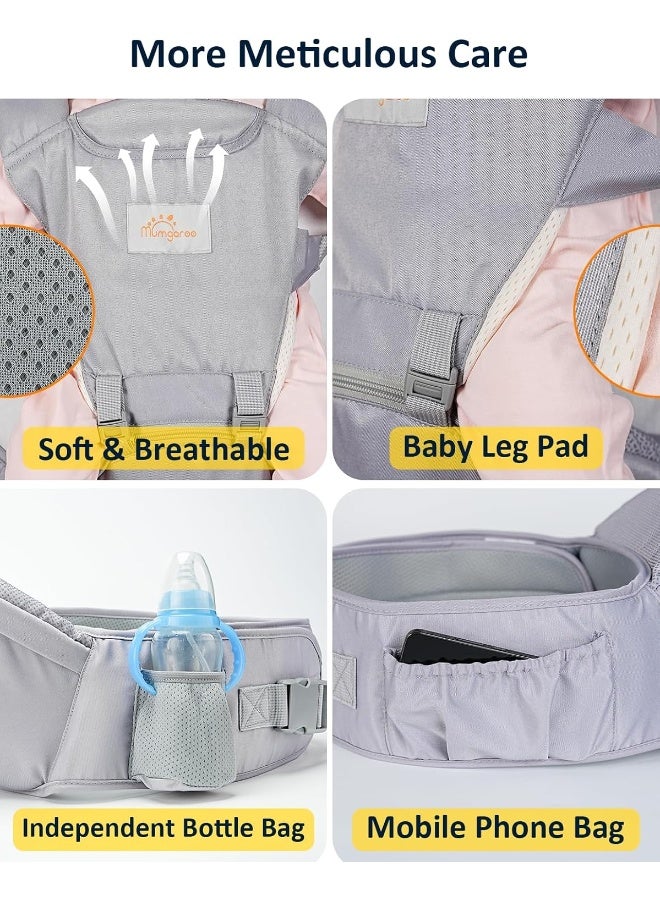 Mumgaroo Baby Carrier Newborn to Toddler, 6-in-1 Front and Back Baby Hip Carrier One Size Fits All Adjustable Toddler Carrier Hip Carrier for Baby with Hip Seat Adapt to Newborn, Infant & Toddler - Image 5