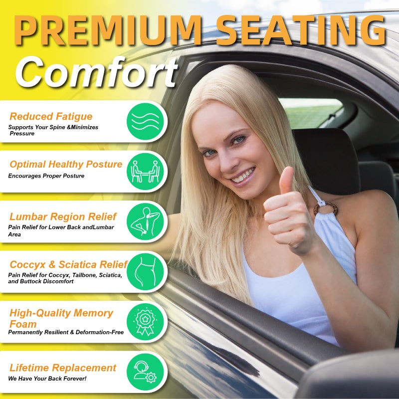 kingphenix Car Seat Cushion with Back Support Pillow: Enhanced Comfort Memory Foam Design for Pain Relief, Ideal for Drivers and Office Use - Ergonomic Lumbar Comfort for Long Sitting - Dark Grey - Image 2