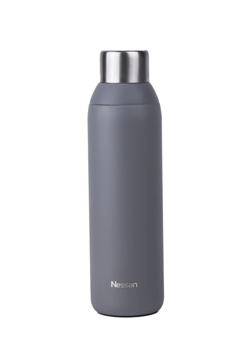 Nessan Double Wall Insulated Stainless Steel Vacuum Bottle, 600 ml - Your Reliable Travel Flask For Hot And Cold Beverages - Grey