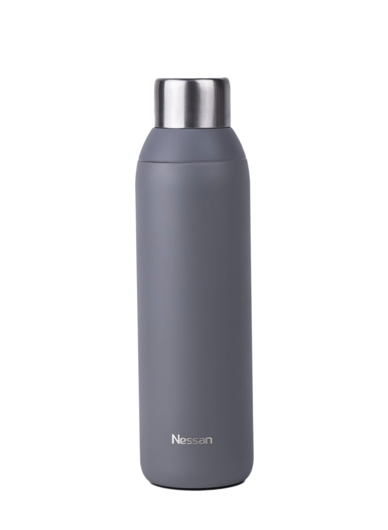 Nessan Double Wall Insulated Stainless Steel Vacuum Bottle, 600 ml - Your Reliable Travel Flask For Hot And Cold Beverages - Grey - Image 1