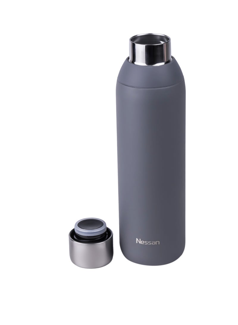Nessan Double Wall Insulated Stainless Steel Vacuum Bottle, 600 ml - Your Reliable Travel Flask For Hot And Cold Beverages - Grey - Image 3