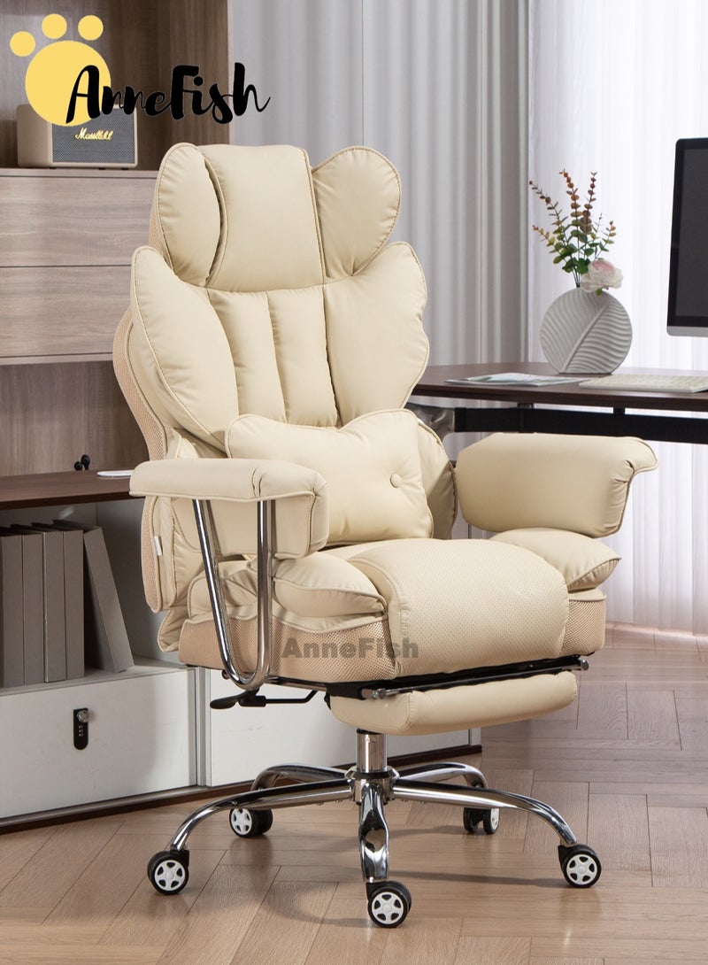 AnneFish Ergonomic Office Chair with Footrest Large Executive Swivel Desk Chair Height Adjustable High Back Reclining Chair Home Office Comfortable PU Leather Computer Gaming Chair Spring Seat Silent Wheels - Image 1