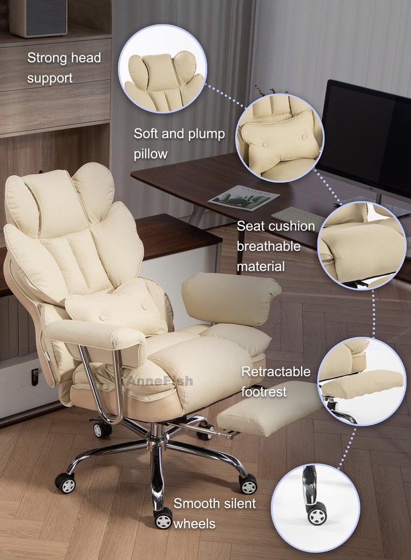 AnneFish Ergonomic Office Chair with Footrest Large Executive Swivel Desk Chair Height Adjustable High Back Reclining Chair Home Office Comfortable PU Leather Computer Gaming Chair Spring Seat Silent Wheels - Image 2