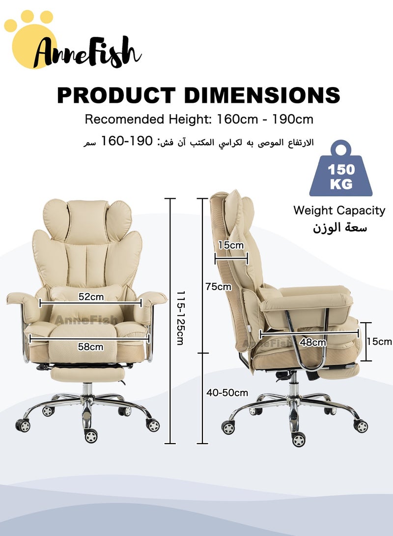 AnneFish Ergonomic Office Chair with Footrest Large Executive Swivel Desk Chair Height Adjustable High Back Reclining Chair Home Office Comfortable PU Leather Computer Gaming Chair Spring Seat Silent Wheels - Image 4