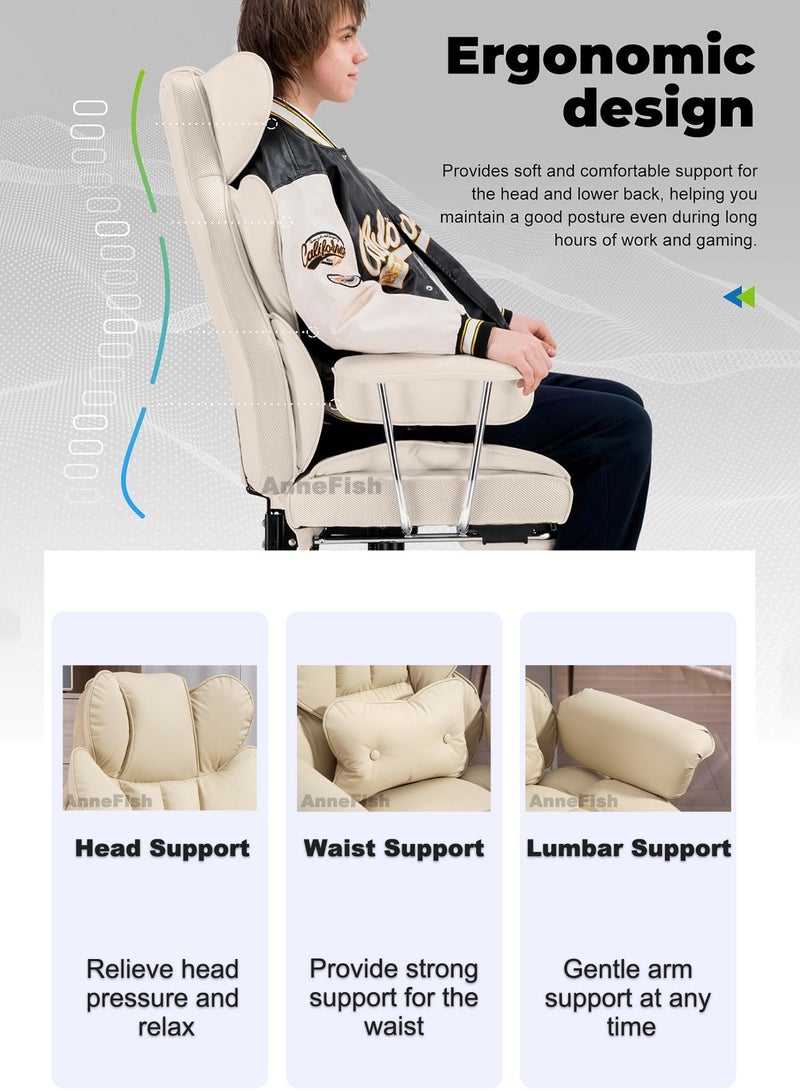 AnneFish Ergonomic Office Chair with Footrest Large Executive Swivel Desk Chair Height Adjustable High Back Reclining Chair Home Office Comfortable PU Leather Computer Gaming Chair Spring Seat Silent Wheels - Image 5