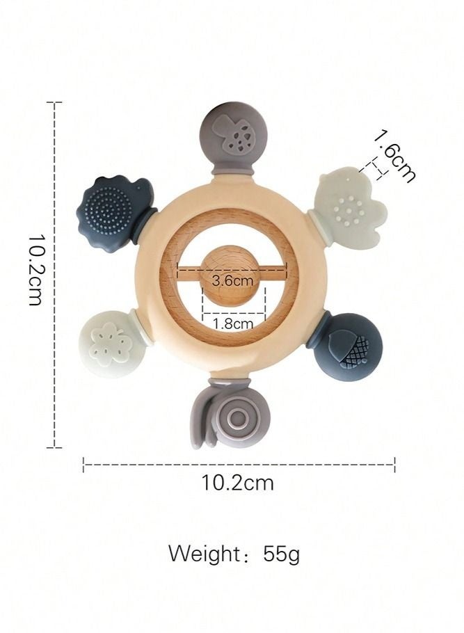 Silicone Baby Rudder Shaped Teething Toy with Wooden Ring for Soothe Babies Gums Grey - Image 4