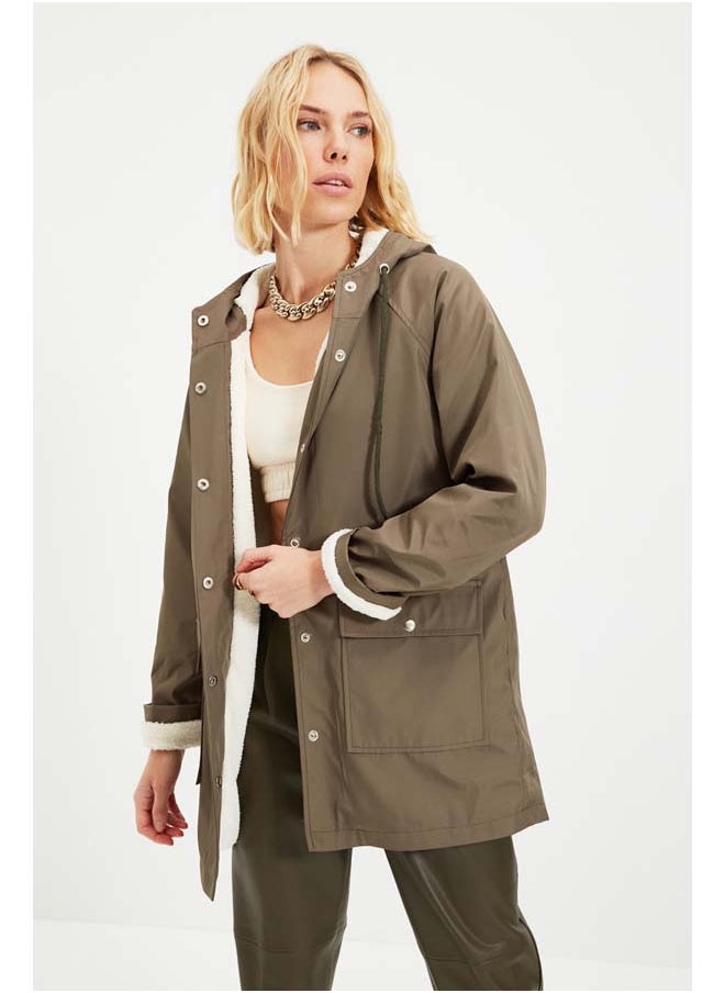 trendyol - Khaki Plush Hooded Raincoat Coat TWOAW22MO0524 - Image 1