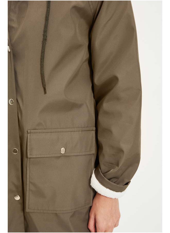 trendyol - Khaki Plush Hooded Raincoat Coat TWOAW22MO0524 - Image 1
