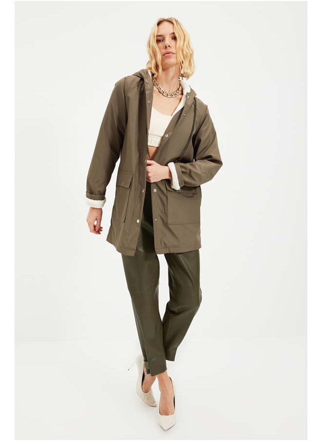 trendyol - Khaki Plush Hooded Raincoat Coat TWOAW22MO0524 - Image 1