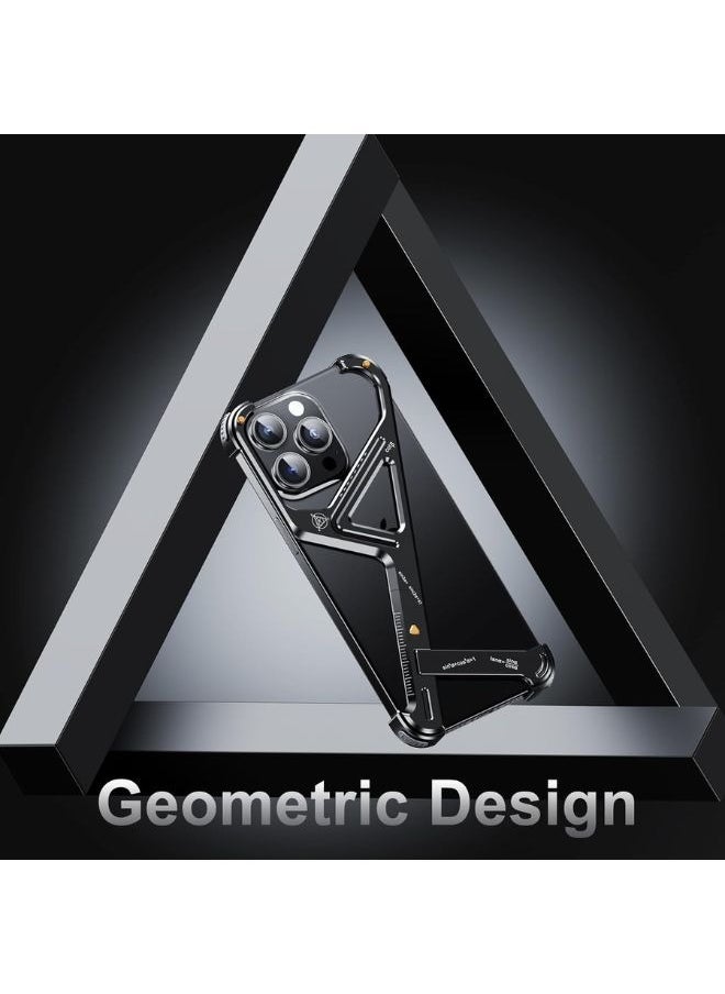 UGREEN ECO - Frameless Phone Case for iPhone 16 Pro Max, Geometric Shape Phone Case with Built-in Invisible Stand, Slim Shockproof Bumper Case Sleek Minimalist Frameless Aluminum Shells, Black 16promax - Image 1