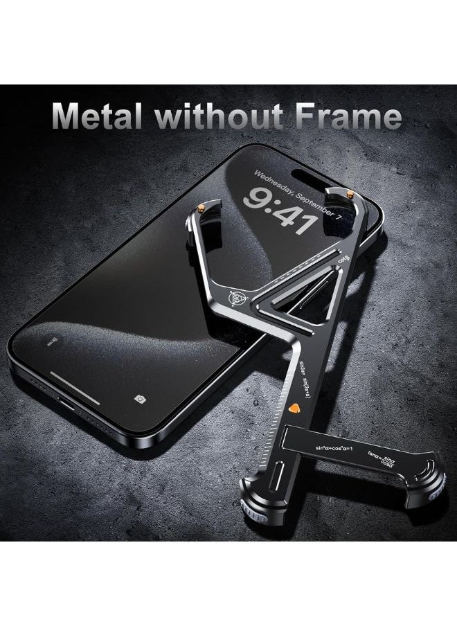 UGREEN ECO - Frameless Phone Case for iPhone 16 Pro Max, Geometric Shape Phone Case with Built-in Invisible Stand, Slim Shockproof Bumper Case Sleek Minimalist Frameless Aluminum Shells, Black 16promax - Image 1