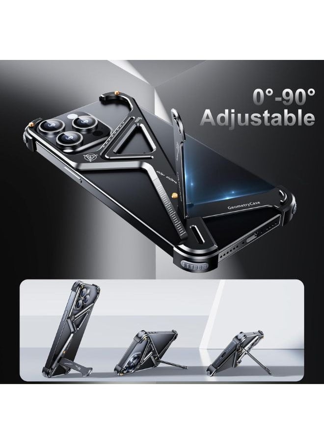 UGREEN ECO - Frameless Phone Case for iPhone 16 Pro Max, Geometric Shape Phone Case with Built-in Invisible Stand, Slim Shockproof Bumper Case Sleek Minimalist Frameless Aluminum Shells, Black 16promax - Image 1
