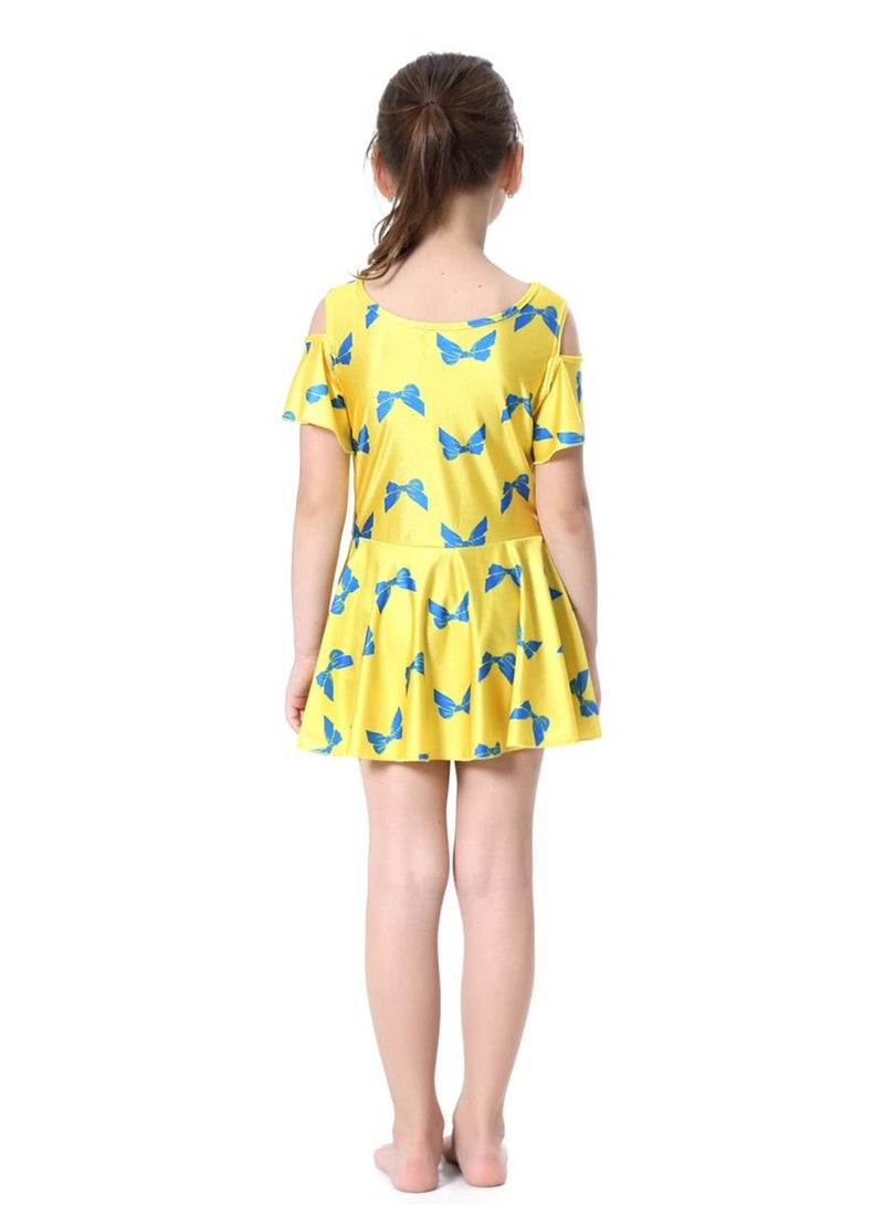 Loquat Girl's Printed Swimwear Dress Short Sleeve Burkini Swimsuit Set Yellow/Blue - Image 3
