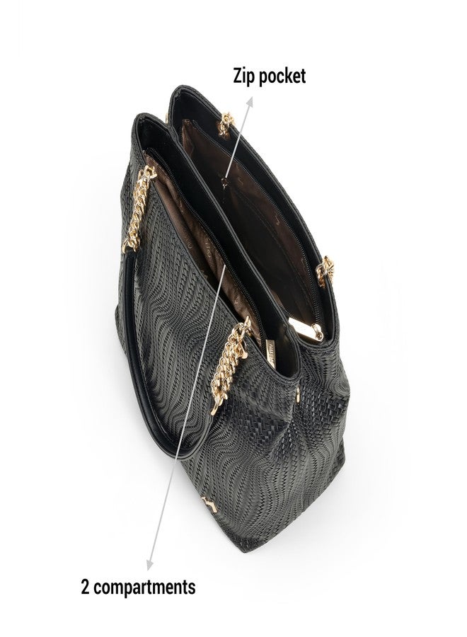 Metro Women Black Casual PU Soft Body Zipper closure Solid Satchels with 5 Pocket and 2 compartments(66-352) - Image 5