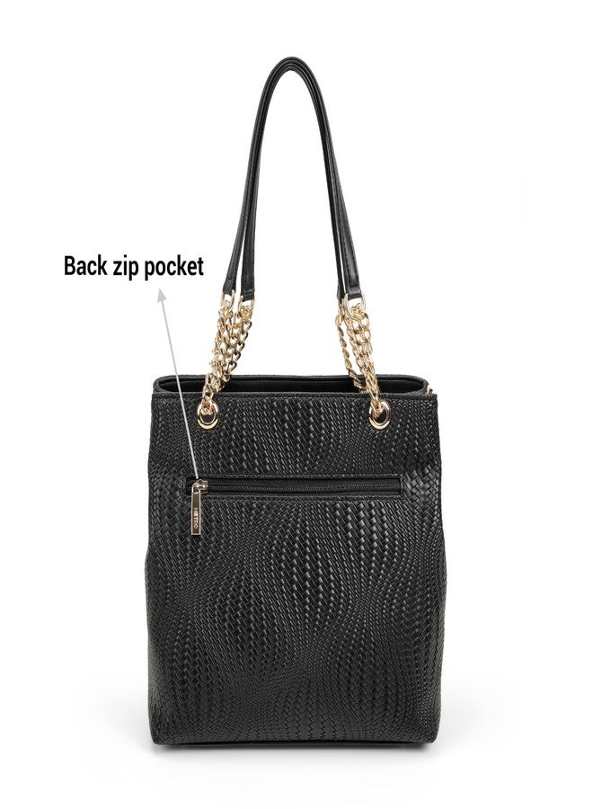 Metro Women Black Casual PU Soft Body Zipper closure Solid Satchels with 5 Pocket and 2 compartments(66-352) - Image 4