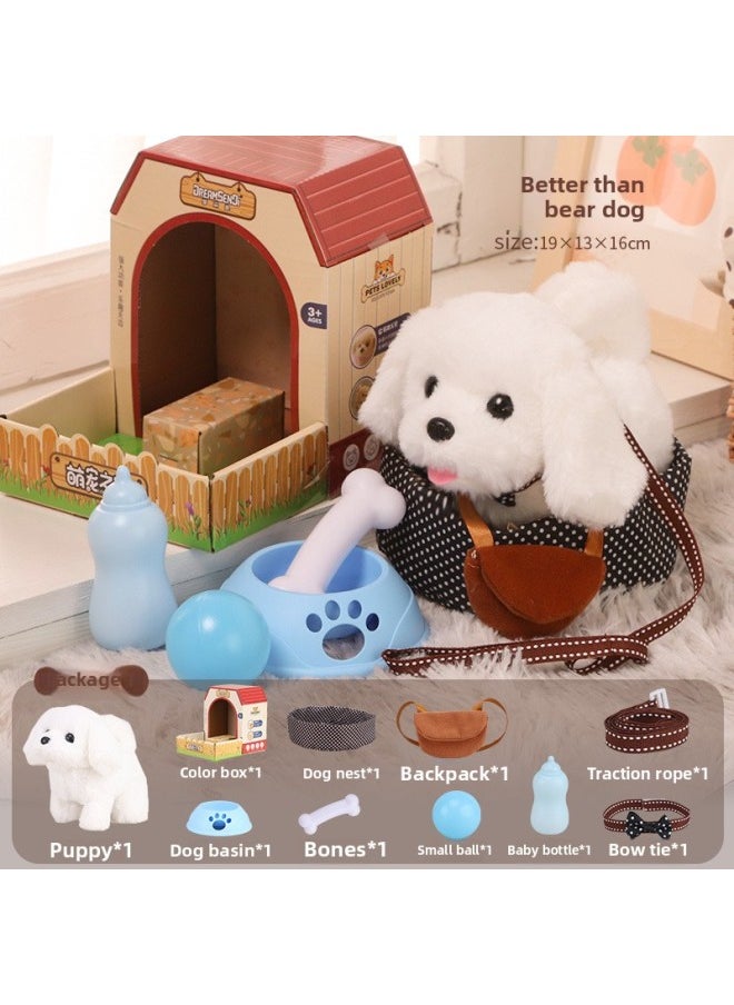 Children's Pet Dog Toy Walking Electric Simulation Plush Dog Will Call Boys And Girls Baby Cute Pet Dog Electronic Dog-Color:Bixiong Package 1: Standard Kennel Bow Tie 4-piece Set-Specifications:[battery Version] Battery Screwdriver  - Image 1