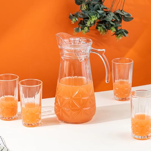 Wringo Premium 7pc Crystal Water Jug with Glass Set and Jug Set Combo,Freezer Safe and Dishwasher Safe (6 Pieces Glasses 200ML and 1 Water Juice Jug 1 Liter), Transparent, Glass and Jug Set (WS-10) - Image 4