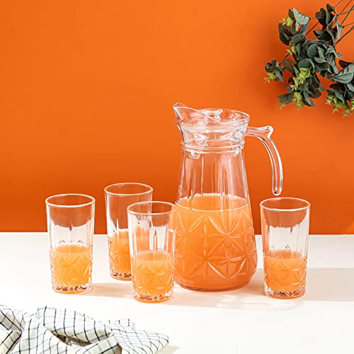 Wringo Premium 7pc Crystal Water Jug with Glass Set and Jug Set Combo,Freezer Safe and Dishwasher Safe (6 Pieces Glasses 200ML and 1 Water Juice Jug 1 Liter), Transparent, Glass and Jug Set (WS-10) - Image 2