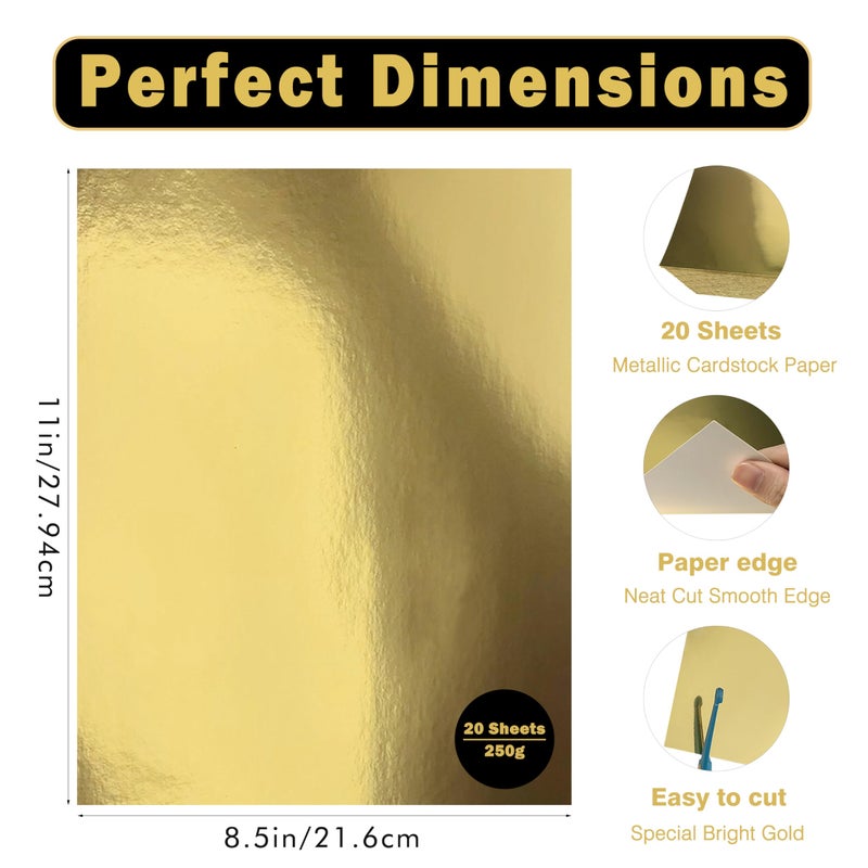 Erilano Gold Cardstock Paper 8.5x11 inch, 20 Sheets Premium 92lb/250GSM Metallic Mirror Finish for Wedding Invitations, Card Making, Certificates, Scrapbooking, Party Decorations ï»¿ - Image 2