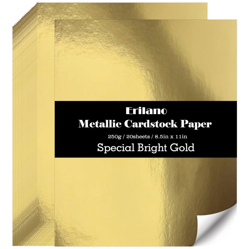 Erilano Gold Cardstock Paper 8.5x11 inch, 20 Sheets Premium 92lb/250GSM Metallic Mirror Finish for Wedding Invitations, Card Making, Certificates, Scrapbooking, Party Decorations ï»¿ - Image 1