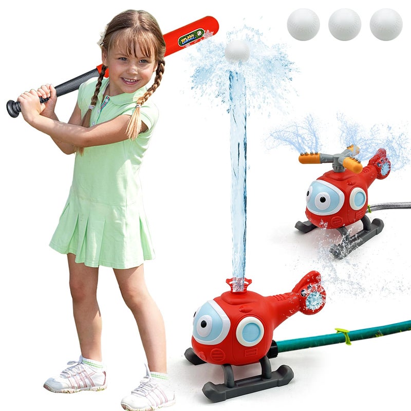 JIMI 2 in 1 Water Sprinklers T Ball Set for Kids and Toddlers  Baseball Sprinkler for Backyard Helicopter Toy  Attaches to Garden Hose Summer Pool Outdoor Water Toy - Image 1