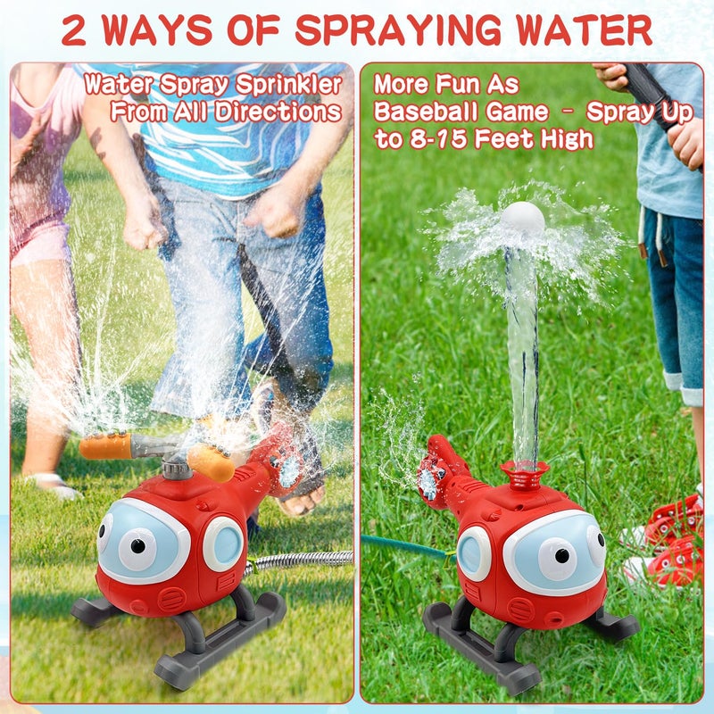 JIMI 2 in 1 Water Sprinklers T Ball Set for Kids and Toddlers  Baseball Sprinkler for Backyard Helicopter Toy  Attaches to Garden Hose Summer Pool Outdoor Water Toy - Image 2