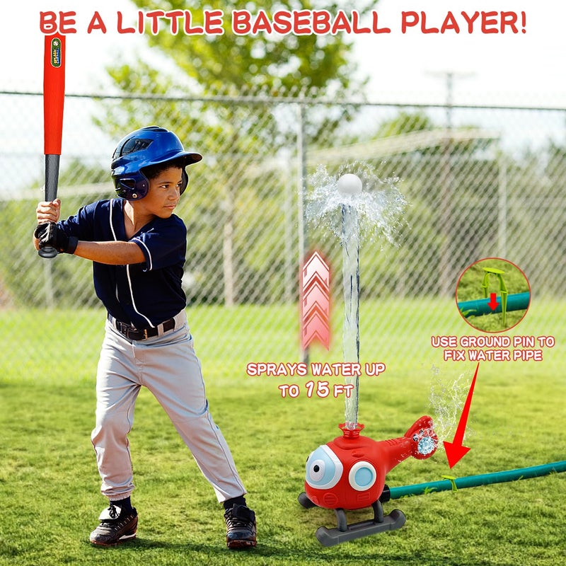 JIMI 2 in 1 Water Sprinklers T Ball Set for Kids and Toddlers  Baseball Sprinkler for Backyard Helicopter Toy  Attaches to Garden Hose Summer Pool Outdoor Water Toy - Image 5