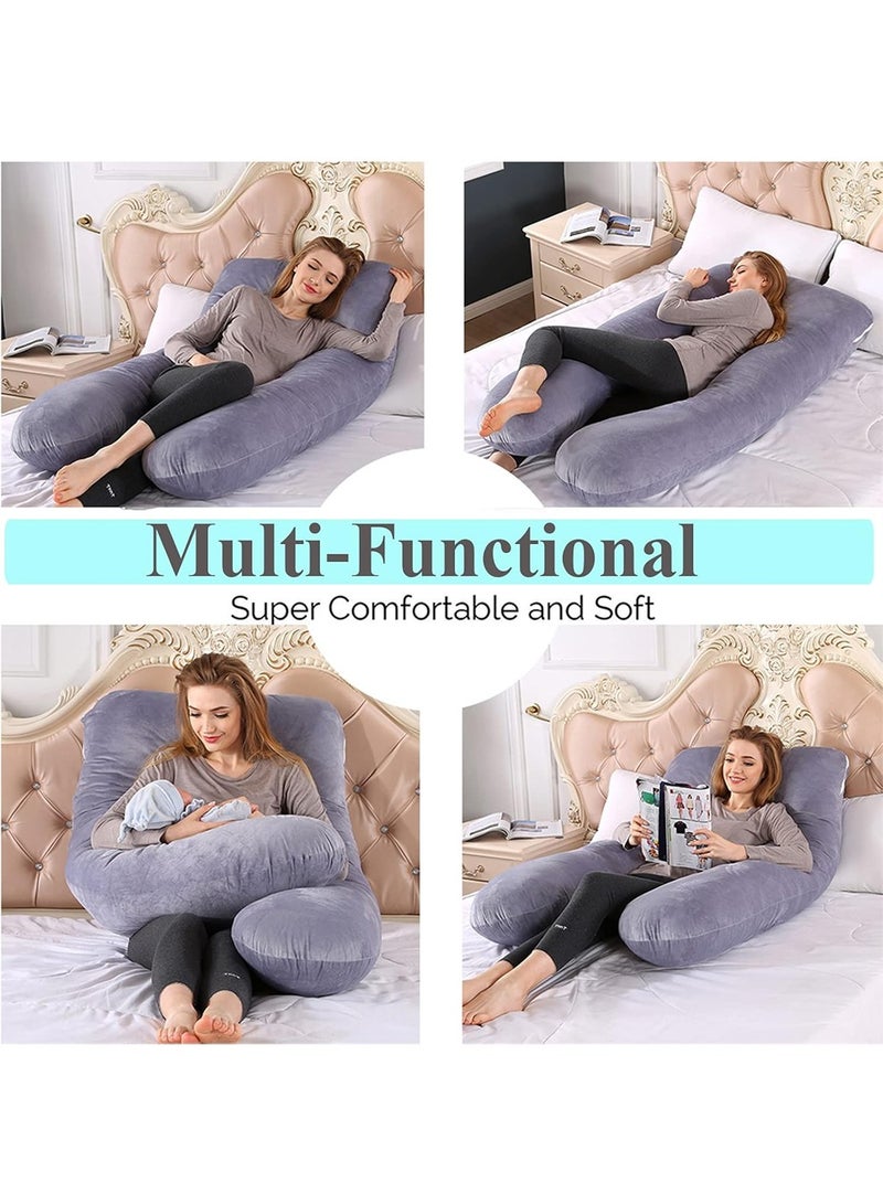 Pregnancy Pillow, U Shaped Pregnancy Full Body Pillow with Velvet Removable Cover, 51 Multiple Bed Pillow Maternity Pillow for Women  Adults Sleeping Help Support Head Back Belly (U-Shaped Grey) - Image 2