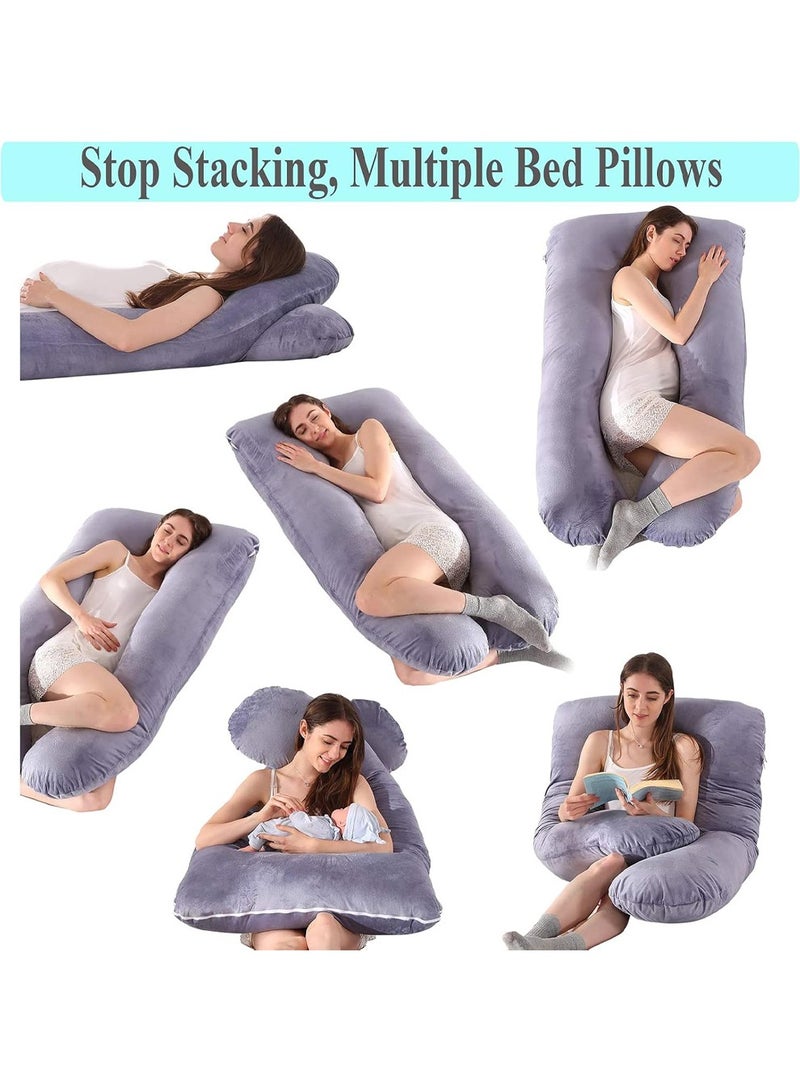 Pregnancy Pillow, U Shaped Pregnancy Full Body Pillow with Velvet Removable Cover, 51 Multiple Bed Pillow Maternity Pillow for Women  Adults Sleeping Help Support Head Back Belly (U-Shaped Grey) - Image 4