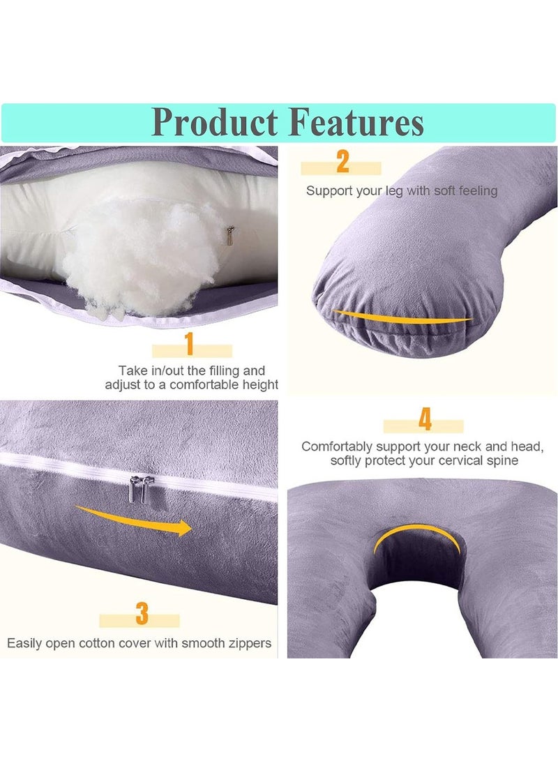 Pregnancy Pillow, U Shaped Pregnancy Full Body Pillow with Velvet Removable Cover, 51 Multiple Bed Pillow Maternity Pillow for Women  Adults Sleeping Help Support Head Back Belly (U-Shaped Grey) - Image 3