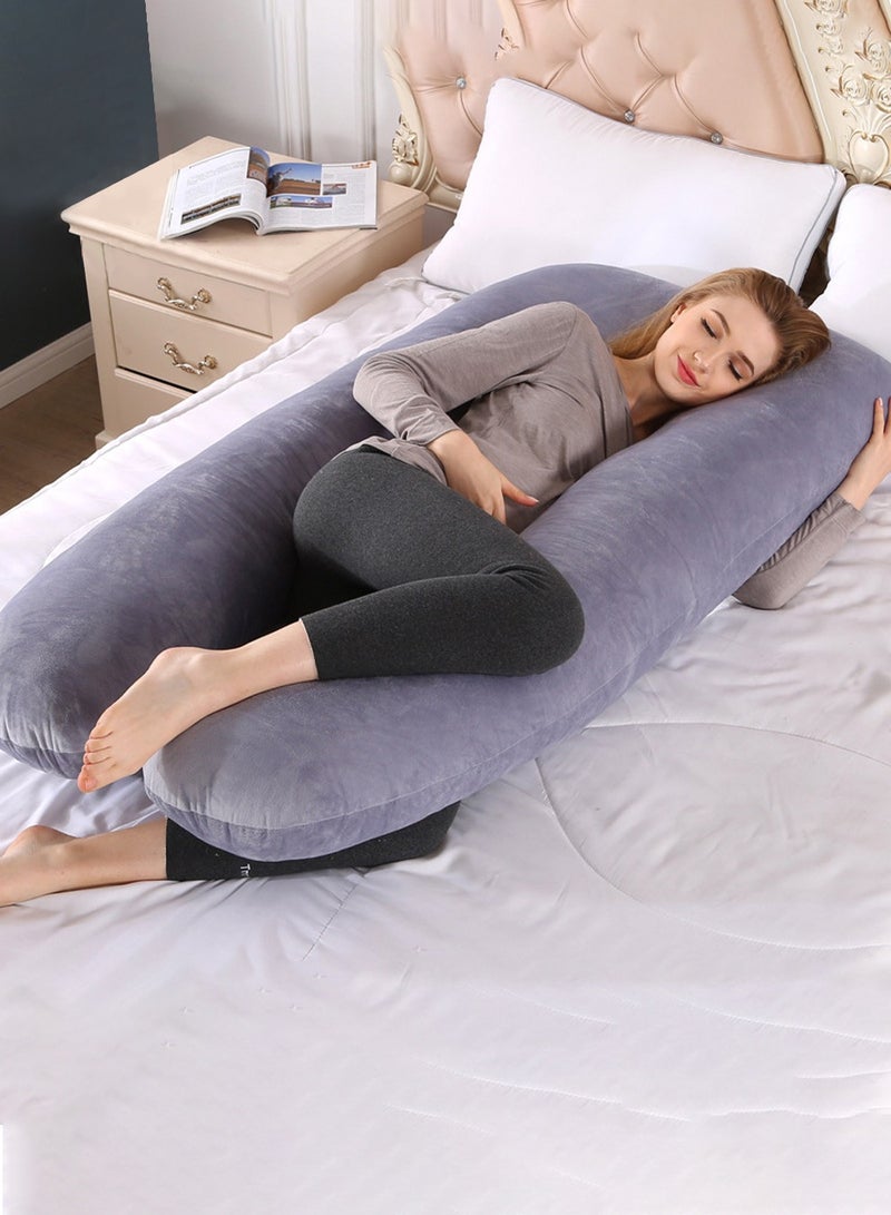 Pregnancy Pillow, U Shaped Pregnancy Full Body Pillow with Velvet Removable Cover, 51 Multiple Bed Pillow Maternity Pillow for Women  Adults Sleeping Help Support Head Back Belly (U-Shaped Grey) - Image 1