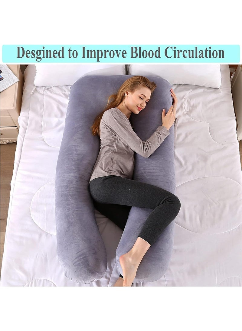 Pregnancy Pillow, U Shaped Pregnancy Full Body Pillow with Velvet Removable Cover, 51 Multiple Bed Pillow Maternity Pillow for Women  Adults Sleeping Help Support Head Back Belly (U-Shaped Grey) - Image 5
