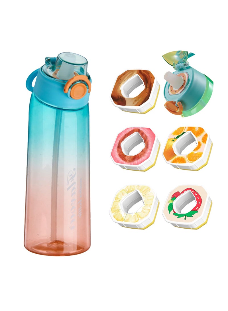 XiuWoo Sports air water bottle 900ml starter up set drinking bottles with 5 flavor pods scented for flavoring 0 sugar, 0 calorie blue orange - Image 1