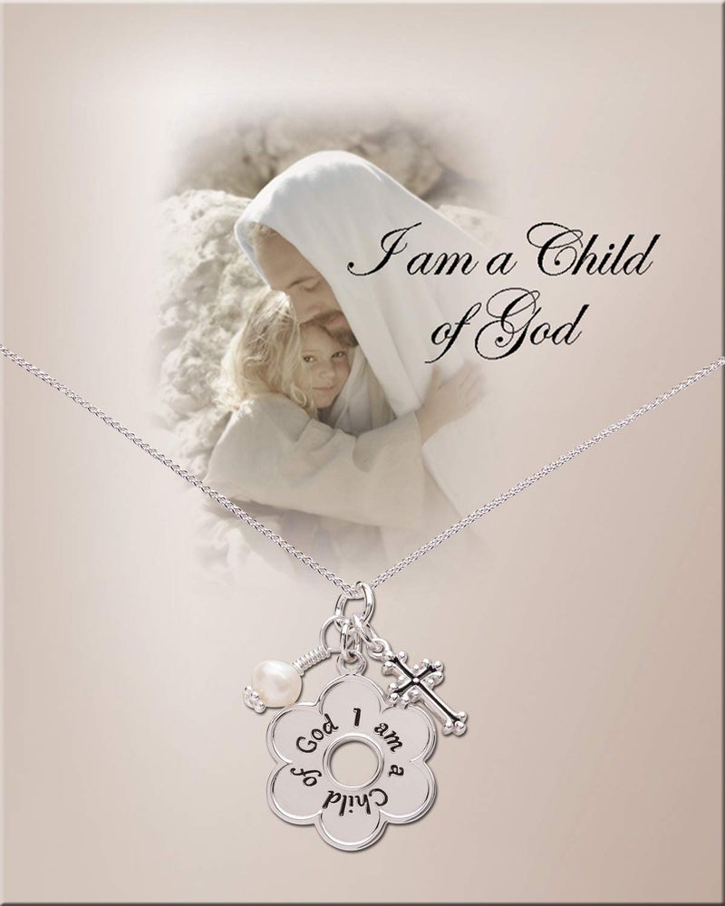 Precious Pieces Sterling Silver First Communion "I am a Child of God" Necklace with Cross Baptism Gift Girls, 14" - Image 2