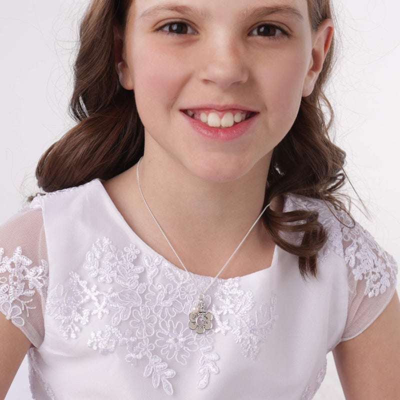 Precious Pieces Sterling Silver First Communion "I am a Child of God" Necklace with Cross Baptism Gift Girls, 14" - Image 3