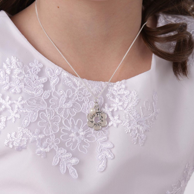 Precious Pieces Sterling Silver First Communion "I am a Child of God" Necklace with Cross Baptism Gift Girls, 14" - Image 4