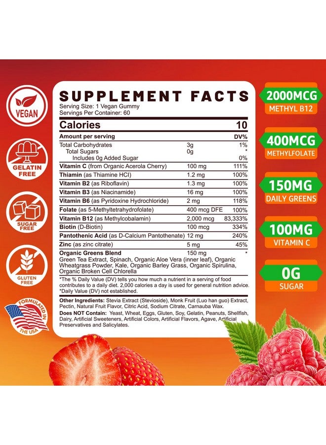 NEVISS Vitamin B-Complex Gummy Supplements, with Vitamin B12, B7 as Biotin, B6, B3 as Niacin, B5, B6, B8, B9, VC, Zinc for Stress, Healthy Immune System and Energy - Sugar Free, Vegan, 120 Count - Image 2