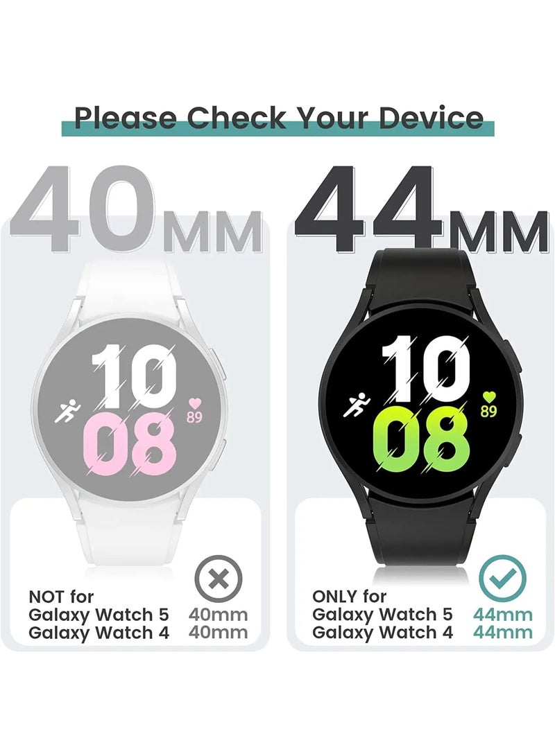 (2 Pack)Hard Case for Samsung Galaxy Watch 5/ Watch 4 (44/45mm), with Tempered Glass Screen Protector Ultra Clear Slim Full Cover Case (44MM, Black+Black) - Image 2