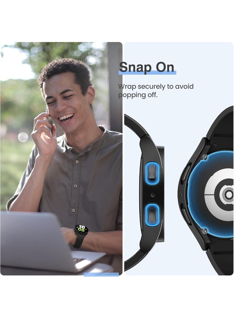 (2 Pack)Hard Case for Samsung Galaxy Watch 5/ Watch 4 (44/45mm), with Tempered Glass Screen Protector Ultra Clear Slim Full Cover Case (44MM, Black+Black) - Image 5