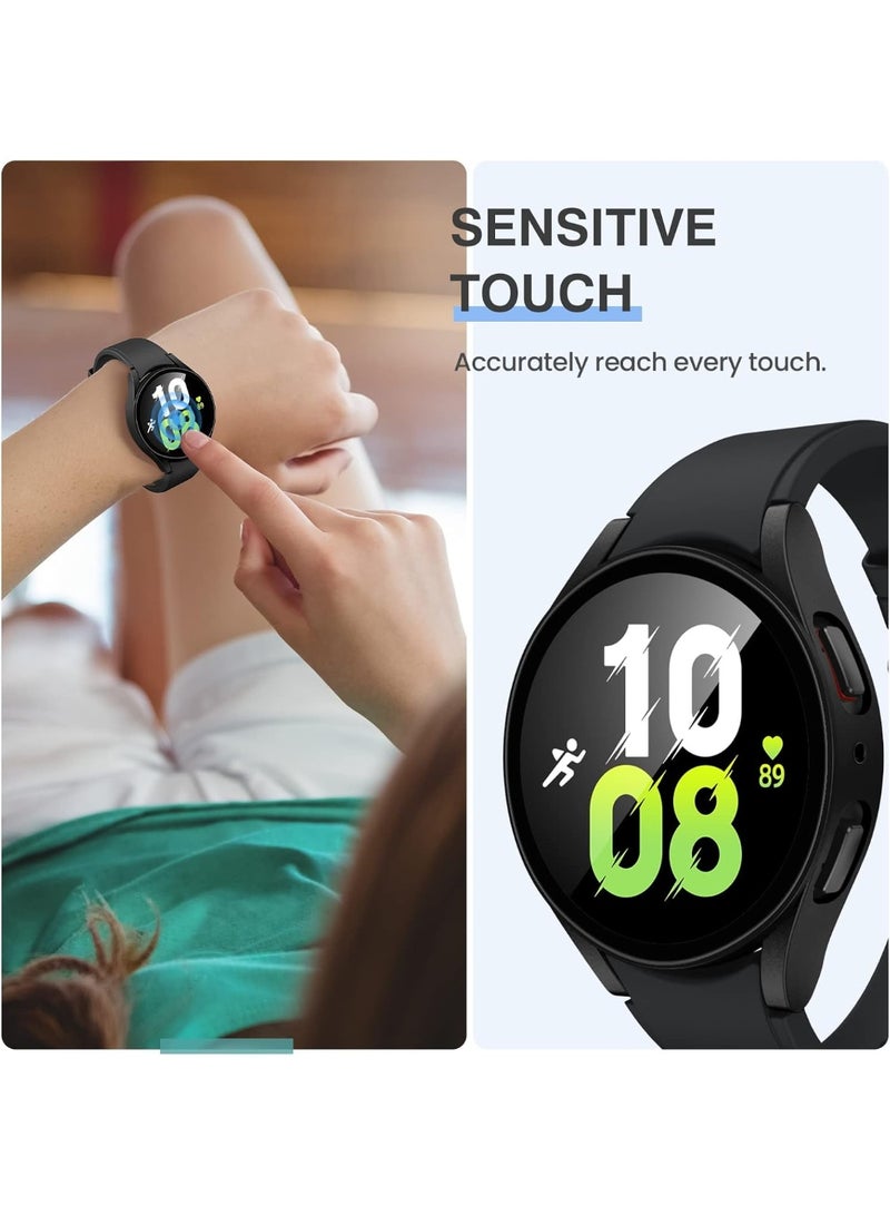 (2 Pack)Hard Case for Samsung Galaxy Watch 5/ Watch 4 (44/45mm), with Tempered Glass Screen Protector Ultra Clear Slim Full Cover Case (44MM, Black+Black) - Image 4