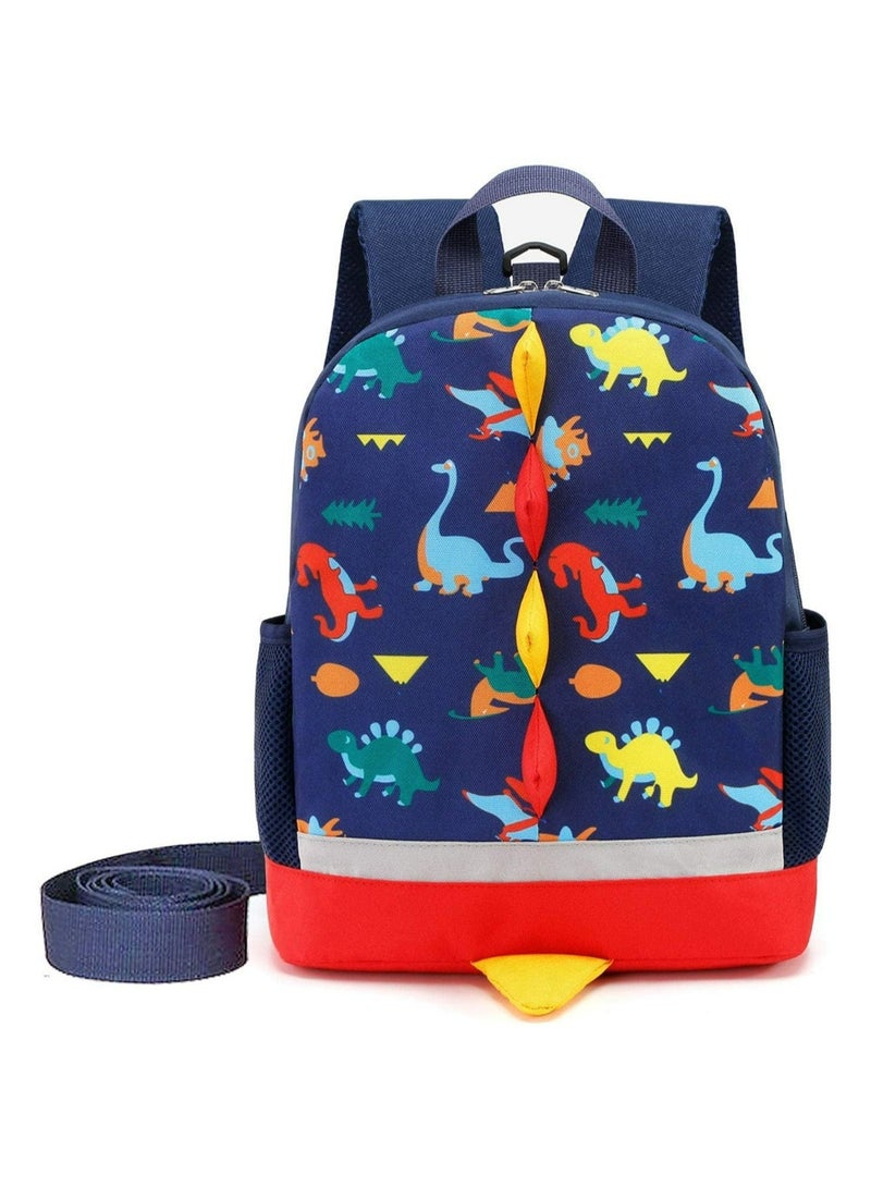 Preschool Rucksack with Safety Leash & Chest Strap, Breathable Mesh Dinosaur Backpack for Boys Girls Ages 2-5 (Dark Blue) - Image 1