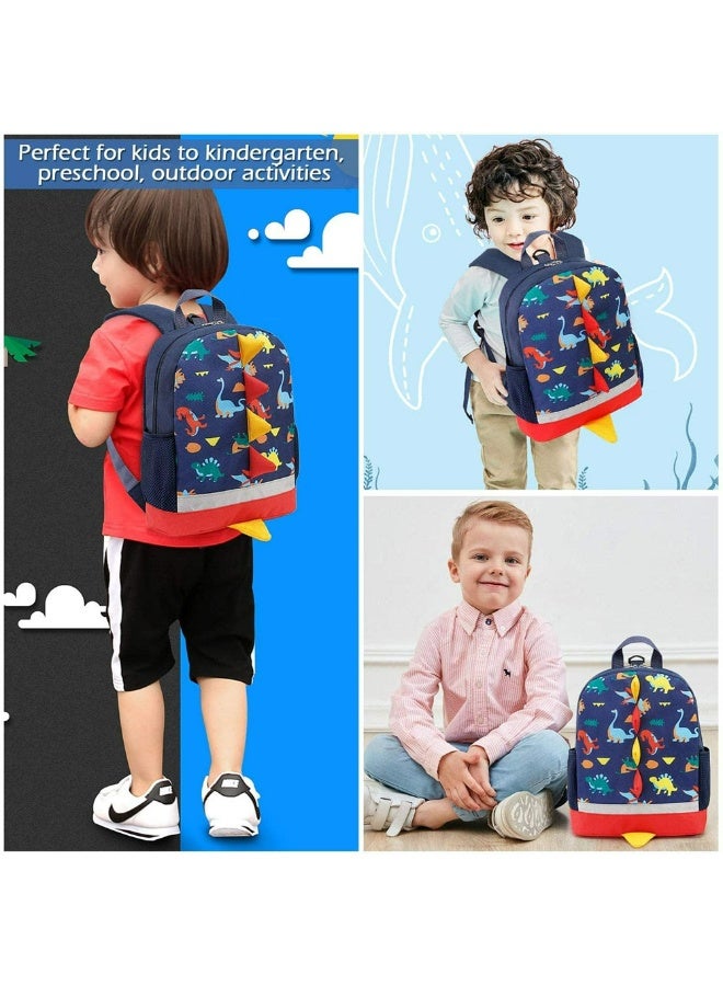 Preschool Rucksack with Safety Leash & Chest Strap, Breathable Mesh Dinosaur Backpack for Boys Girls Ages 2-5 (Dark Blue) - Image 3