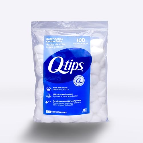 Q-tips Super Jumbo Cotton Balls for Beauty, First Aid and Baby Care, 100% Thick Cotton, 100 Count - Image 1